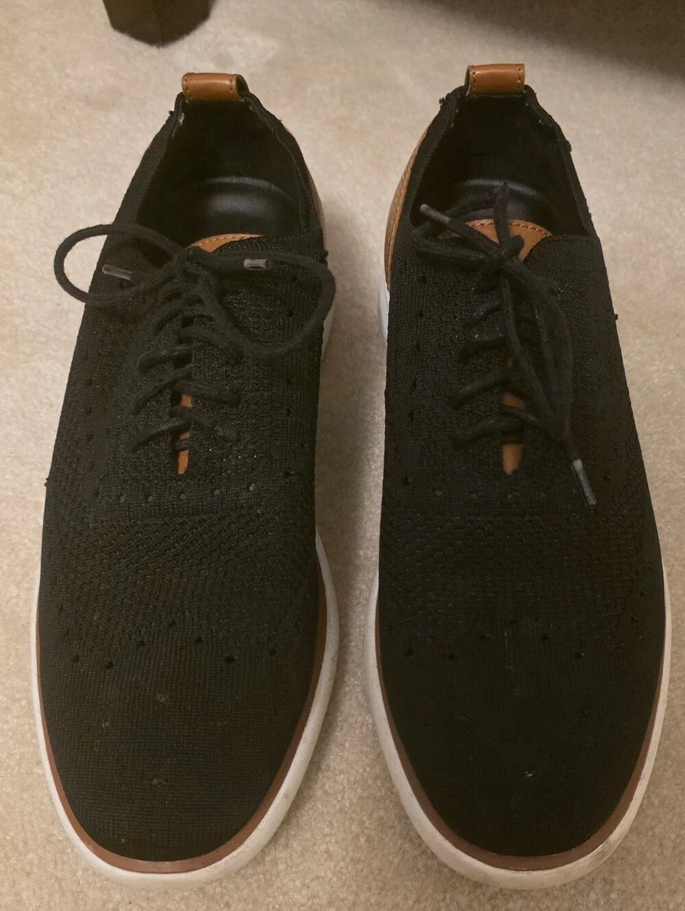 G.H. Bass & Co. Men's - 9.5 Black Knit Casual Dress Shoe Tan Heel & Tongue